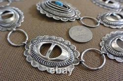 Early signed TOMMY SINGER Navajo Link CONCHO BELT Sterling Silver Thomas buckle