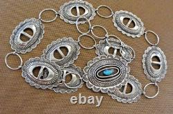 Early signed TOMMY SINGER Navajo Link CONCHO BELT Sterling Silver Thomas buckle