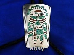 Early, signed, chip inlay Kachina Bolo Tie 3-1/8