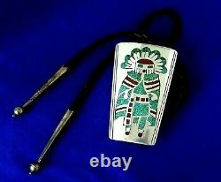 Early, signed, chip inlay Kachina Bolo Tie 3-1/8