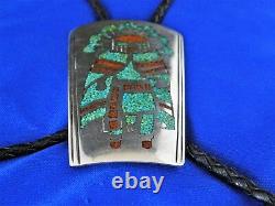 Early, signed, chip inlay Kachina Bolo Tie 3-1/8