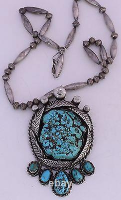 Early sterling silver unusual HUGE beads & foam Turquoise nugget Navajo necklace