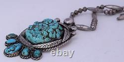 Early sterling silver unusual HUGE beads & foam Turquoise nugget Navajo necklace