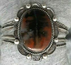 Early style Fred Harvey Navajo Black & Brown Petrified wood Silver cuff Bracelet