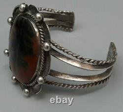 Early style Fred Harvey Navajo Black & Brown Petrified wood Silver cuff Bracelet