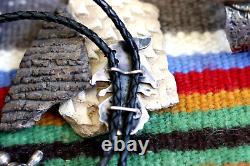 Early vintage MULTI-STONE INLAY ZUNI PARROT bolo sterling C. G. Wallace era bird