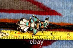 Early vintage MULTI-STONE INLAY ZUNI PARROT bolo sterling C. G. Wallace era bird