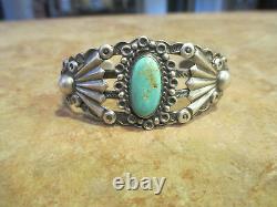 Elaborate EARLY Fred Harvey Era Navajo COIN Silver Turquoise FAN Bracelet