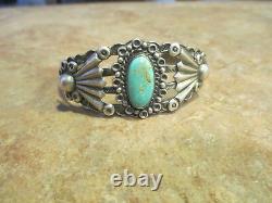 Elaborate EARLY Fred Harvey Era Navajo COIN Silver Turquoise FAN Bracelet