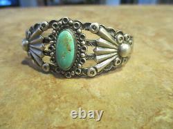 Elaborate EARLY Fred Harvey Era Navajo COIN Silver Turquoise FAN Bracelet