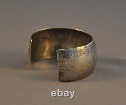 Elegant Early Sterling Silver Cuff Bracelet Hand Hammered 1 1/4 Wide 7 @