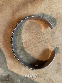 Exquisite Early Silver Row Bracelet, Fifteen Smooth Bezel Turquoise Cabochons