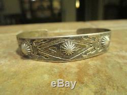 FABULOUS EARLY Fred Harvey Era Navajo Silver STAMPED DESIGN Bracelet 1920's