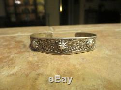 FABULOUS EARLY Fred Harvey Era Navajo Silver STAMPED DESIGN Bracelet 1920's