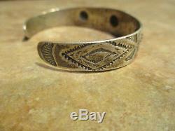 FABULOUS EARLY Fred Harvey Era Navajo Silver STAMPED DESIGN Bracelet 1920's