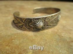 FABULOUS EARLY Fred Harvey Era Navajo Silver STAMPED DESIGN Bracelet 1920's