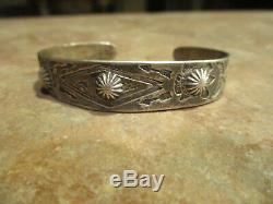 FABULOUS EARLY Fred Harvey Era Navajo Silver STAMPED DESIGN Bracelet 1920's