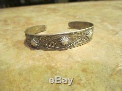 FABULOUS EARLY Fred Harvey Era Navajo Silver STAMPED DESIGN Bracelet 1920's