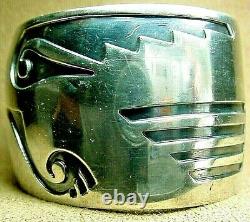 FINE EARLY OLD PAWN CLASSIC HOPI STERLING SILVER WIDE CUFF BRACELET HEAVY 73.6g