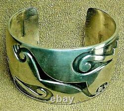 FINE EARLY OLD PAWN CLASSIC HOPI STERLING SILVER WIDE CUFF BRACELET HEAVY 73.6g