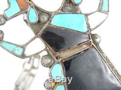 FINEST 40's EARLY ZUNI CHANNEL INLAY MAIDEN PENDANT STERLING NECKLACE 22 / 59g