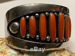 FINEST Early Frank Patania Thunderbird Shop Sterling Big Red Coral Cuff Bracelet