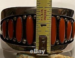 FINEST Early Frank Patania Thunderbird Shop Sterling Big Red Coral Cuff Bracelet