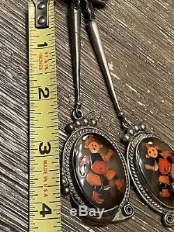 FINEST Early Zuni Large Sterling MudHead Kachina Bolo Tie Matching Tips A PINTO