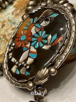 FINEST Old Pawn Early Zuni Sterling Multi-Gem Inlay Zuni Dancer Pendant Necklace