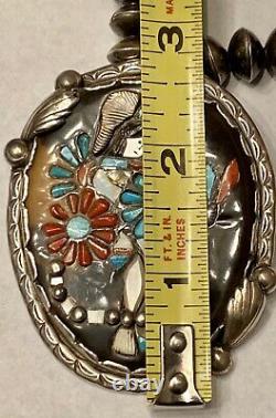 FINEST Old Pawn Early Zuni Sterling Multi-Gem Inlay Zuni Dancer Pendant Necklace