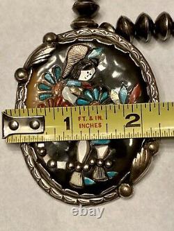 FINEST Old Pawn Early Zuni Sterling Multi-Gem Inlay Zuni Dancer Pendant Necklace