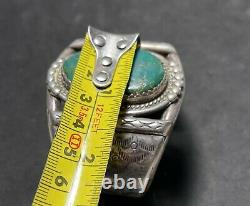 Fantastic Early Native American Indian Navajo SS Bracelet Large Green Turquoise