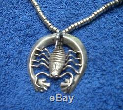 Fine EARLY NAVAJO Silver NECKLACE-SCORPION Naja Pendant-Hand Rolled Beads
