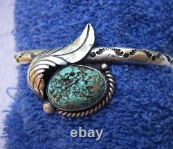 Fine EARLY SOUTHWESTERN Silver & TURQUOISE CUFF BRACELET-Offset Mount