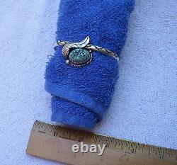 Fine EARLY SOUTHWESTERN Silver & TURQUOISE CUFF BRACELET-Offset Mount