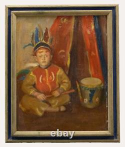 Framed Early 20th Century Oil Child in Native American Costume
