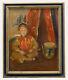 Framed Early 20th Century Oil Child In Native American Costume