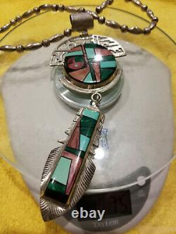 Frank Yellowhorse 1970 Sterling Turquoise LARGE PENDANT INLAYED! NOS! RARE