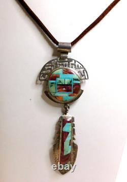 Frank Yellowhorse 1970 Sterling Turquoise LARGE PENDANT INLAYED! NOS! RARE