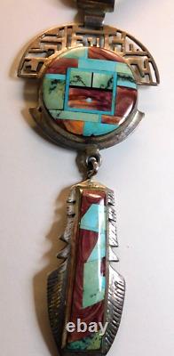 Frank Yellowhorse 1970 Sterling Turquoise LARGE PENDANT INLAYED! NOS! RARE