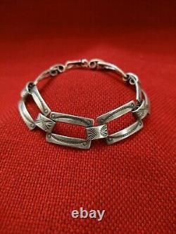 Fred Harvey Era Navajo Concho Style Stamped Bracelet, Early Silver