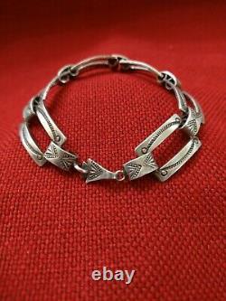 Fred Harvey Era Navajo Concho Style Stamped Bracelet, Early Silver