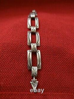 Fred Harvey Era Navajo Concho Style Stamped Bracelet, Early Silver