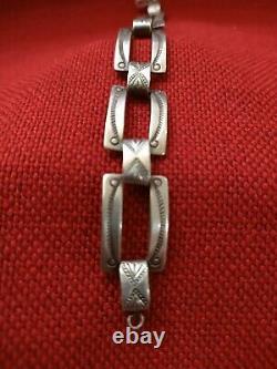 Fred Harvey Era Navajo Concho Style Stamped Bracelet, Early Silver