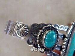 Fred Harvey Navajo 40's 50's Turquoise Sterling Silver Early Bracelet Arrows