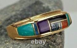 Gilbert Ortega! 18k Ring/sz 7 Mosaic Inlay Turquoise & Other Gemstones Zuni