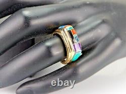 Gilbert Ortega! 18k Ring/sz 7 Mosaic Inlay Turquoise & Other Gemstones Zuni