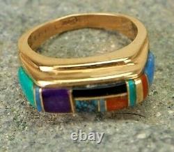 Gilbert Ortega! 18k Ring/sz 7 Mosaic Inlay Turquoise & Other Gemstones Zuni