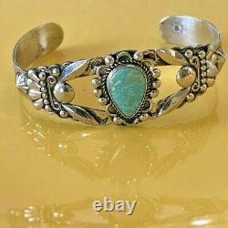 HARVEY ERA Arrow Bracelet 1930s Navajo STERLING Cuff Turquoise Early Bell Mark