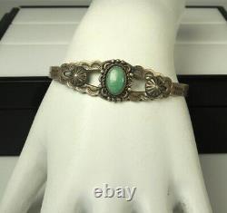 HARVEY ERA Arrow Bracelet 1930s Navajo STERLING Cuff Turquoise Early Bell Mark